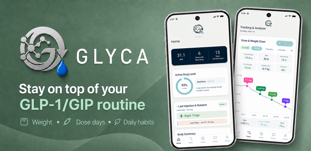 Glyca app feature graphic showing routine tracking screens and brand artwork
