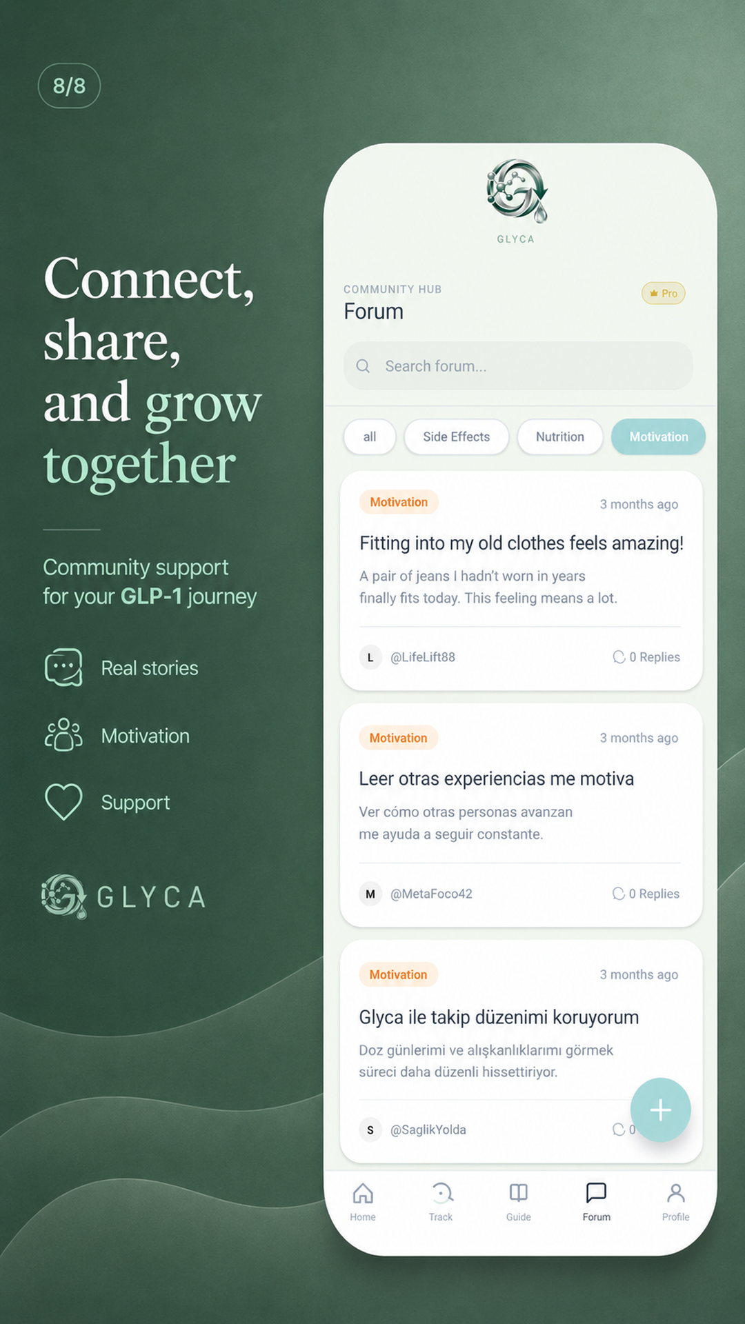 Glyca forum and community screen